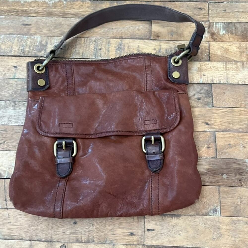 Fossil Long Live Vintage 1954 Chestnut Brown Leather Handbag Hobo Saddle Bag - Picture 10 of 13